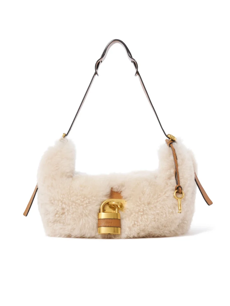 Paddington Crossbody Bag in Shearling, White