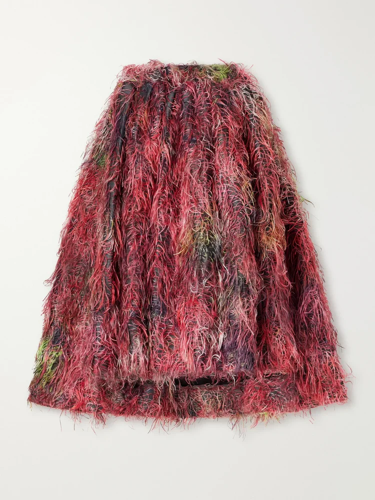 Textured fringed midi skirt