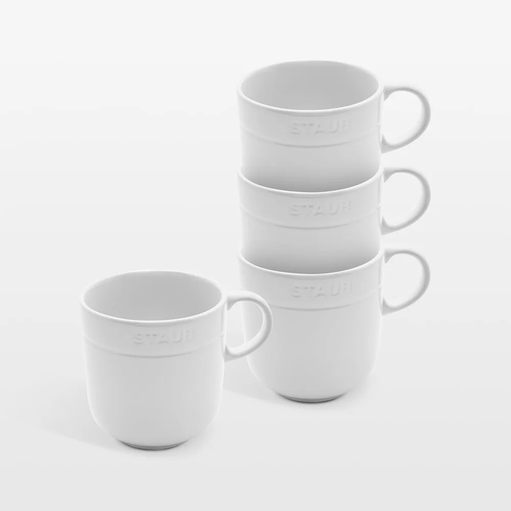 White Stoneware Mugs, Set of 4