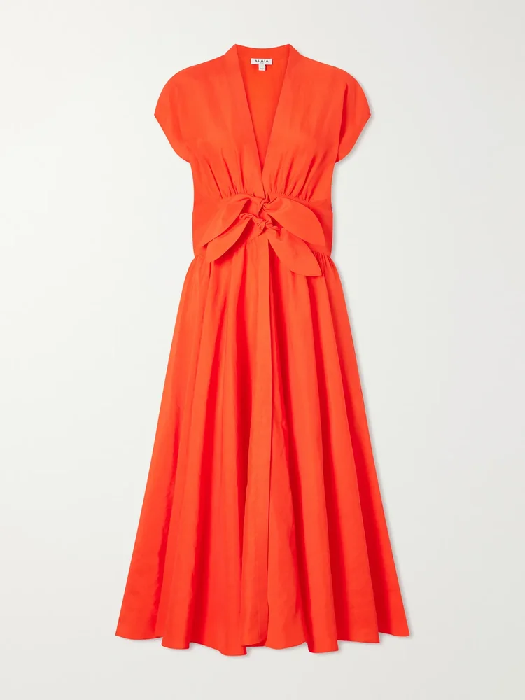 knotted woven midi dress