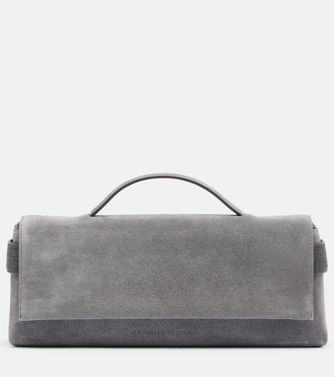 Monili Small embellished suede top-handle bag