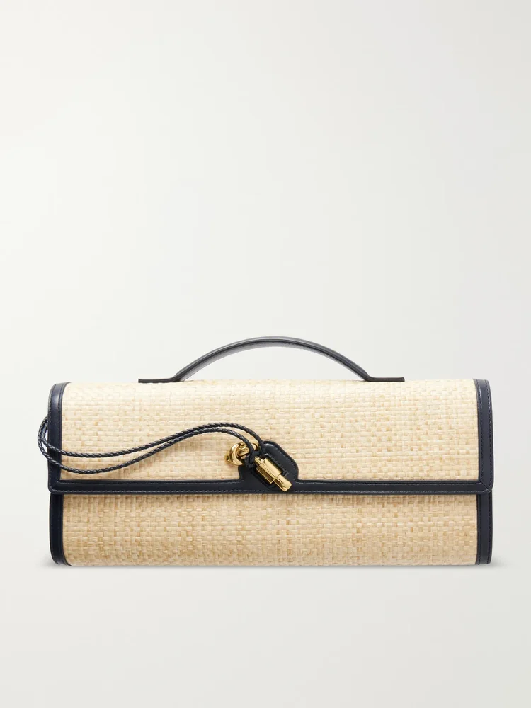 Andiamo Shaded leather trimmed raffia clutch