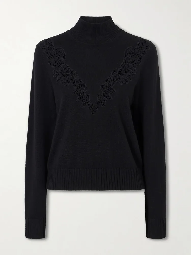 Valiant lace-trimmed wool turtleneck sweater