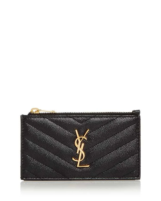 Cassandre Matelassé Fragments Zipped Card Case in Grain De Poudre Embossed Leather