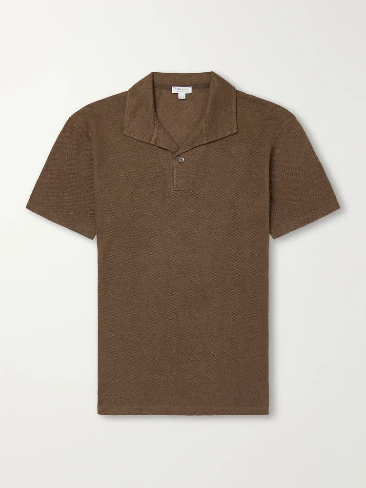 Linen-Piqué Polo Shirt