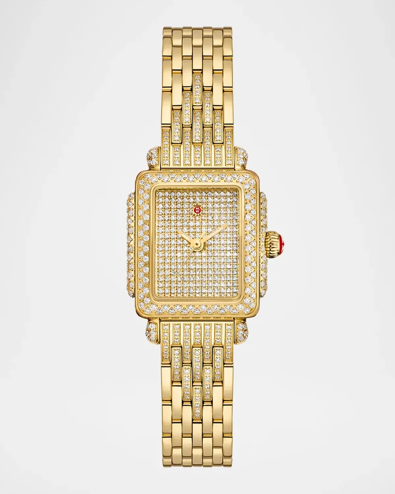 Deco Madison Mini 18K Yellow Gold-Plated Stainless Steel Diamond Pavé Watch - Exclusive