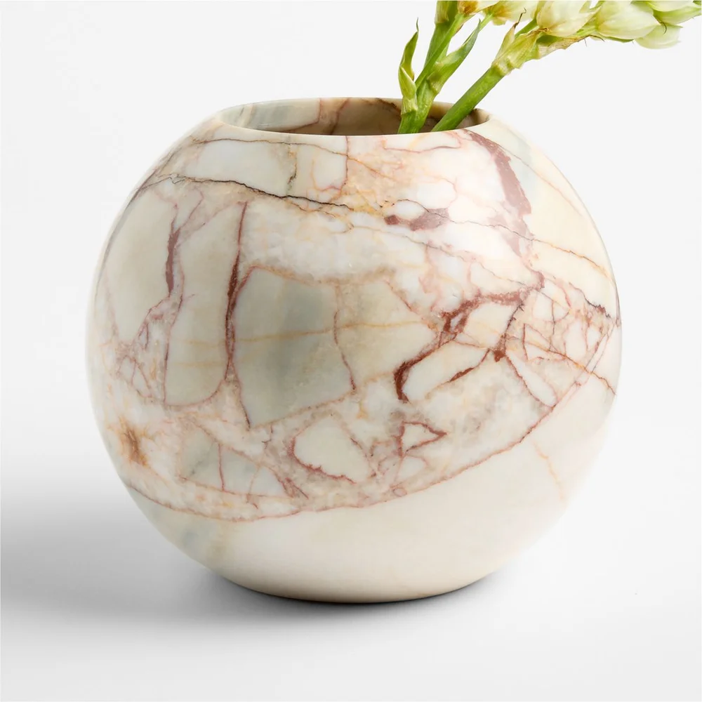Marble Round Ball Vase, 7-Inch