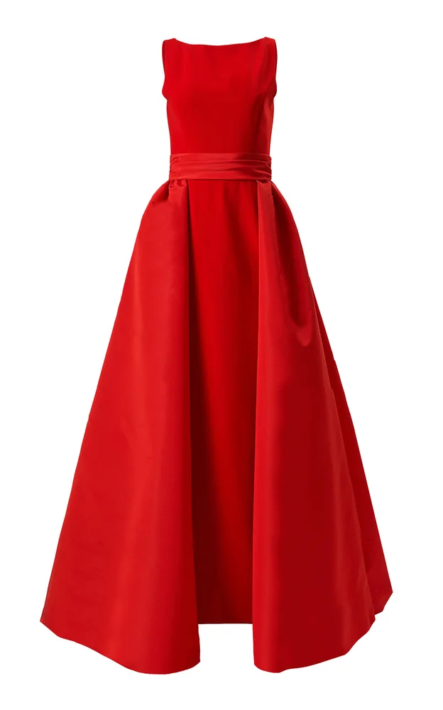 Overskirt-Detailed Silk Faille Column Gown