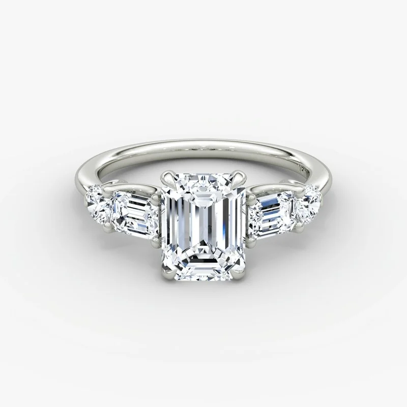 Mixed Shape Engagement Ring, Emerald 1.5ct, White Gold