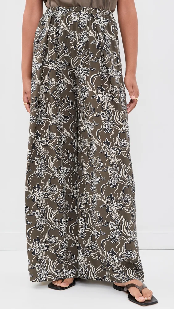 Pleated Wide Silk Pants