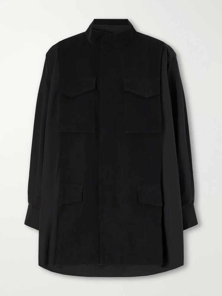 Crepe-trimmed woven shirt