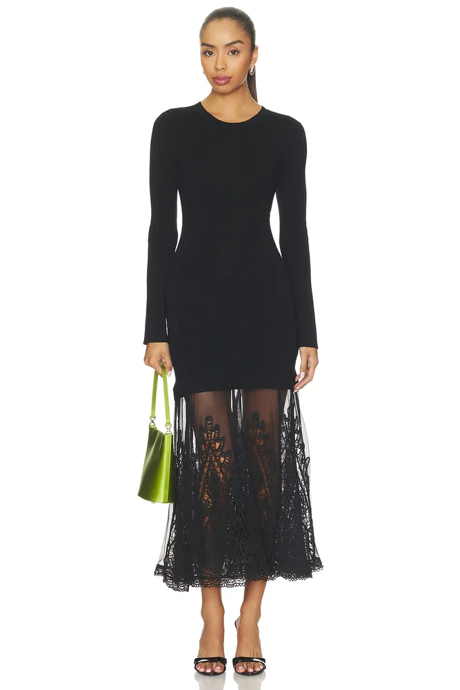Vali Embroidered Mixed Media Maxi Dress