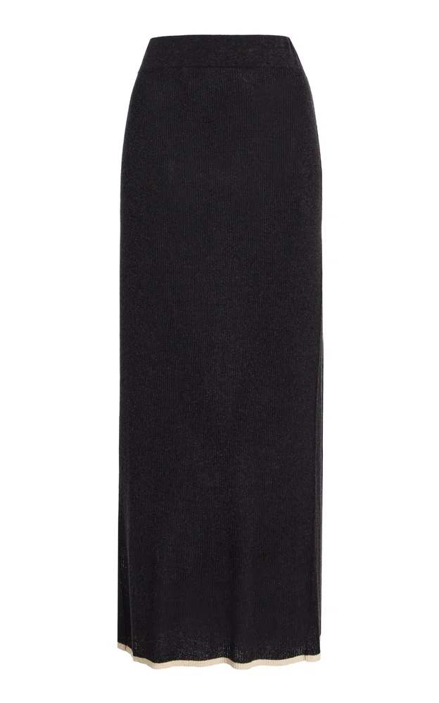 Bound Linen-Blend Knit Midi Skirt