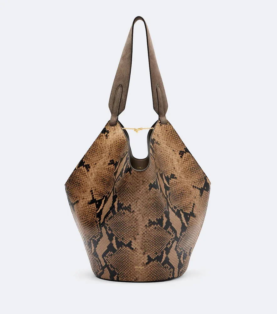 Lotus Small snake-effect leather tote bag