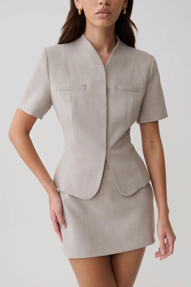 Laila Suiting Short Sleeve Top - Grey