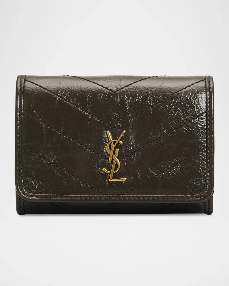 Niki YSL Topstitched Leather Trifold Wallet