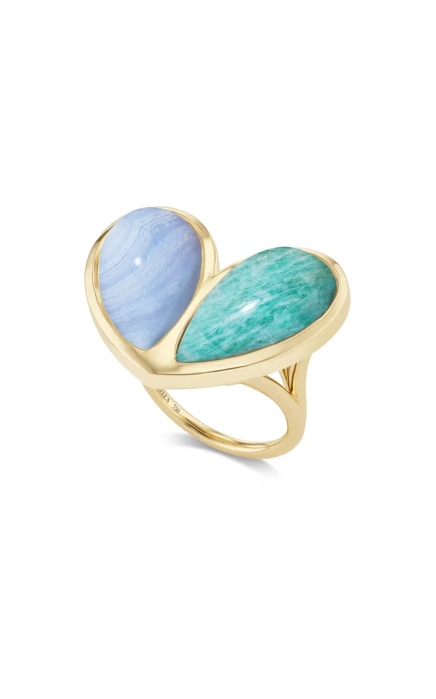 Mega Sweetheart 18K Yellow Gold Agate And Amazonite Ring
