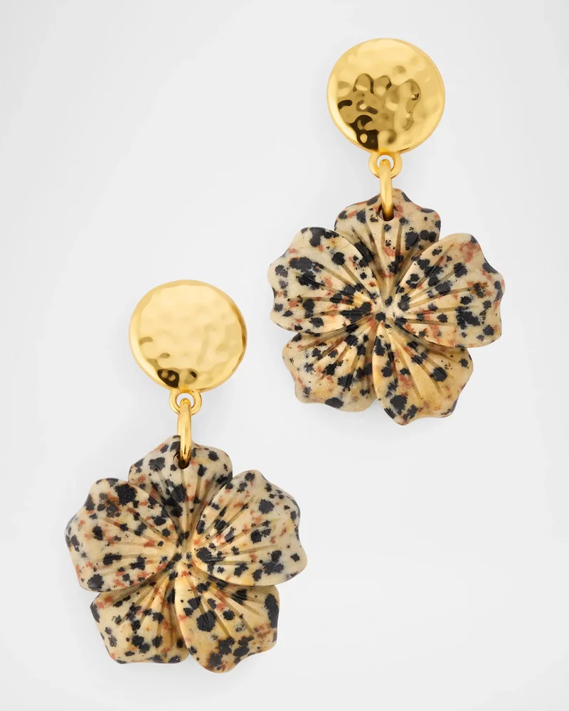 Dalmatian Jasper Flower Drop Earrings
