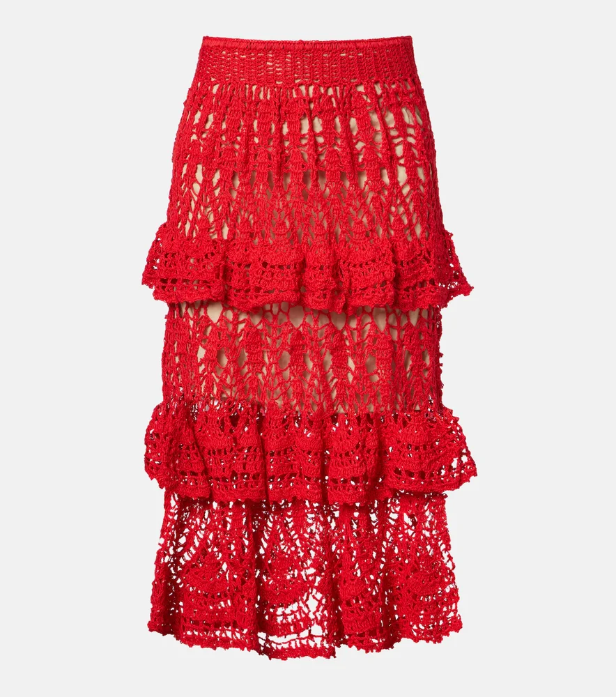 Elsie crochet ruffled cotton midi skirt
