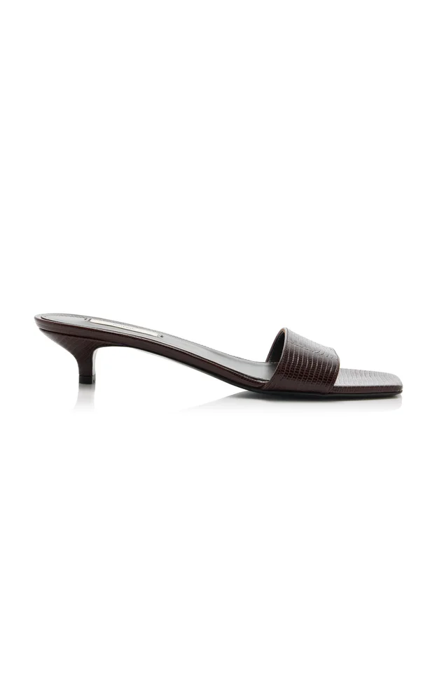 Lizard-Embossed Leather Mules