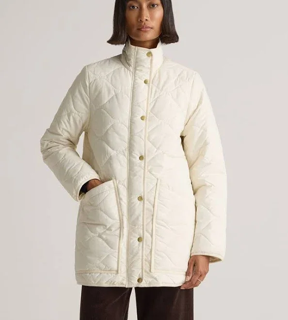 Quince Featherless Quilted Long Puffer Jacket in Silken White