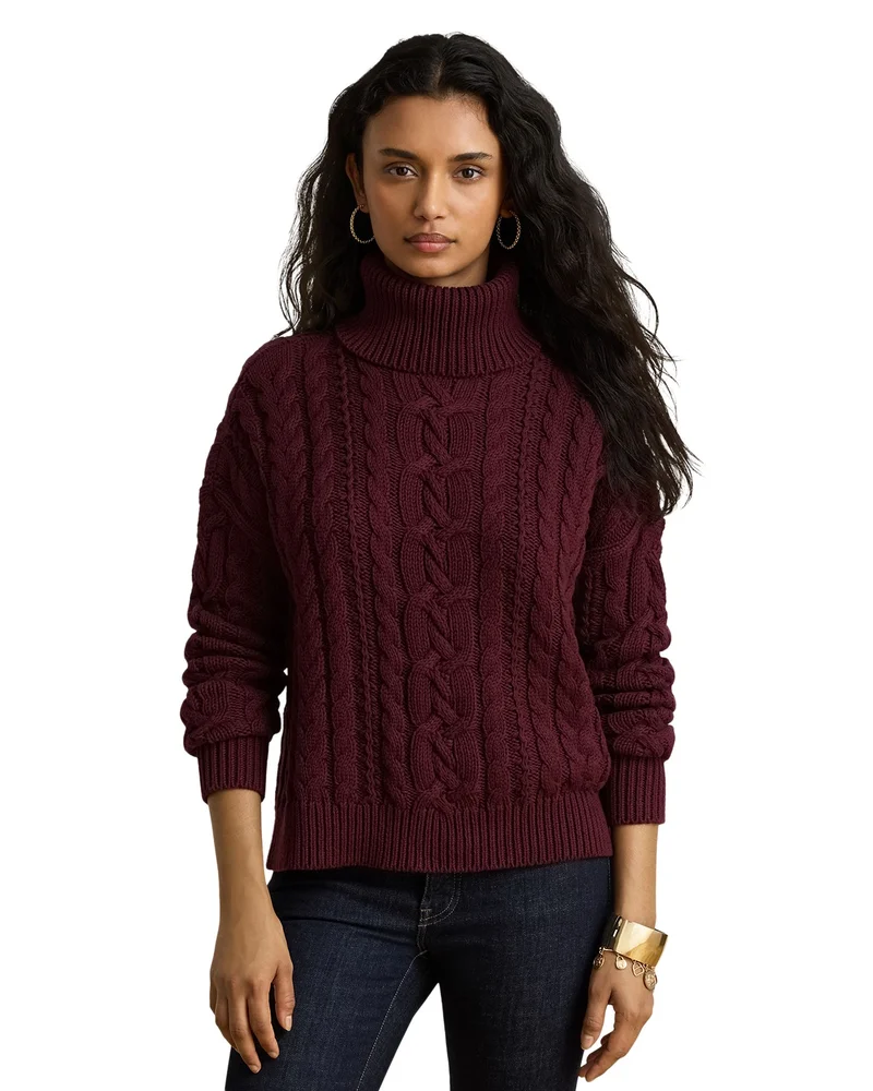 Cotton Cable Knit Turtleneck Sweater