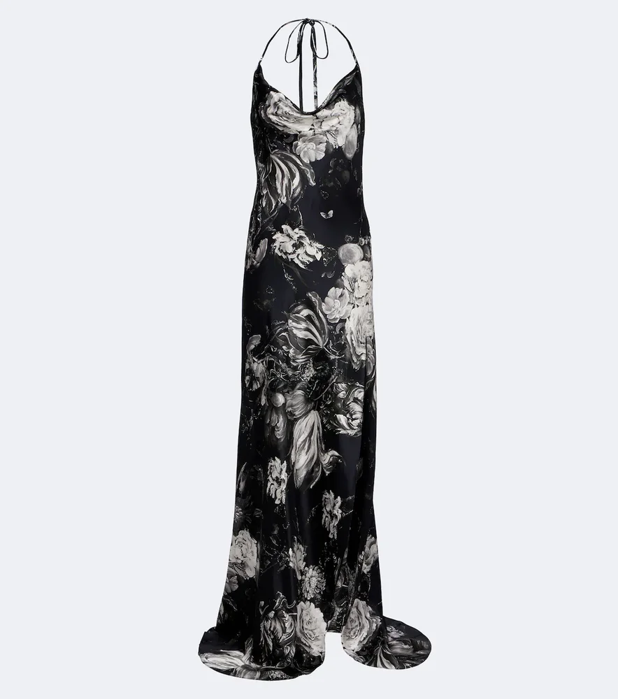 Floral halterneck silk maxi dress