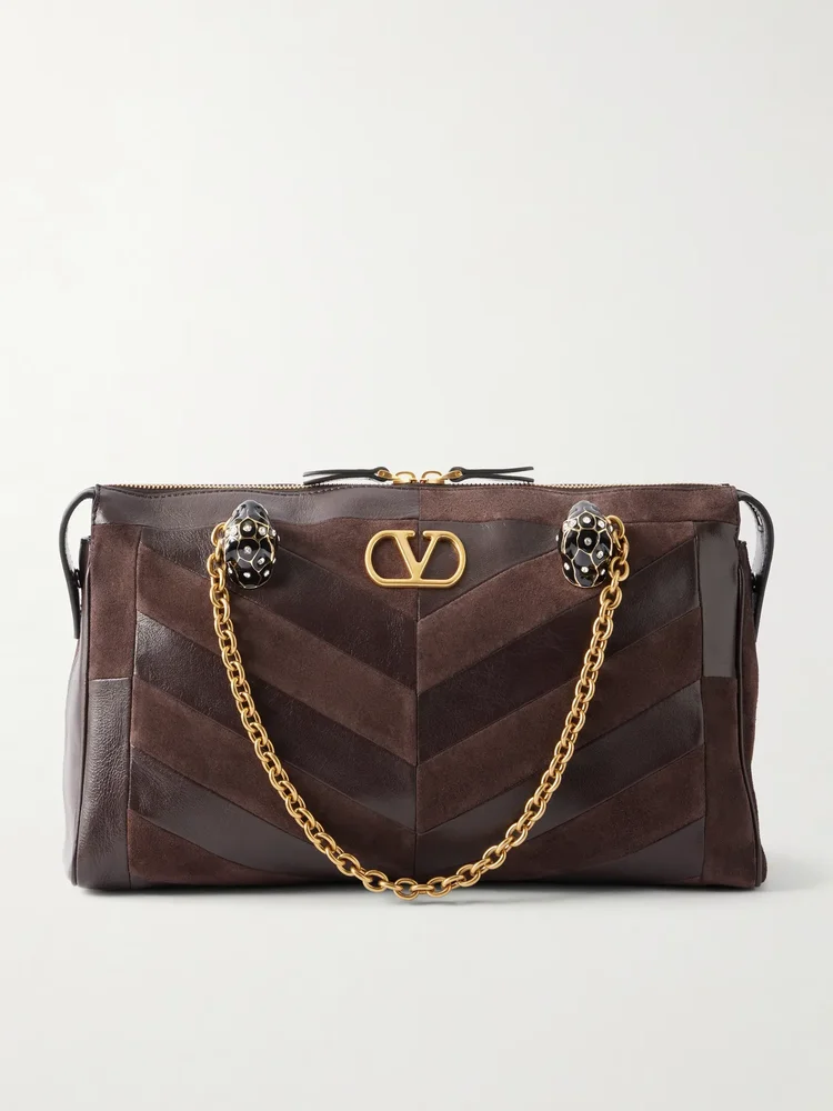 Panthea Medium Embellished Patchwork Leather And Suede Shoulder Bag