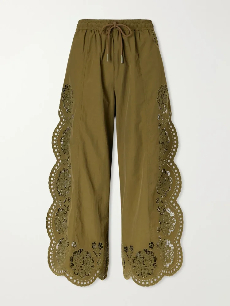 Vittoria broderie anglaise-trimmed shell wide-leg pants