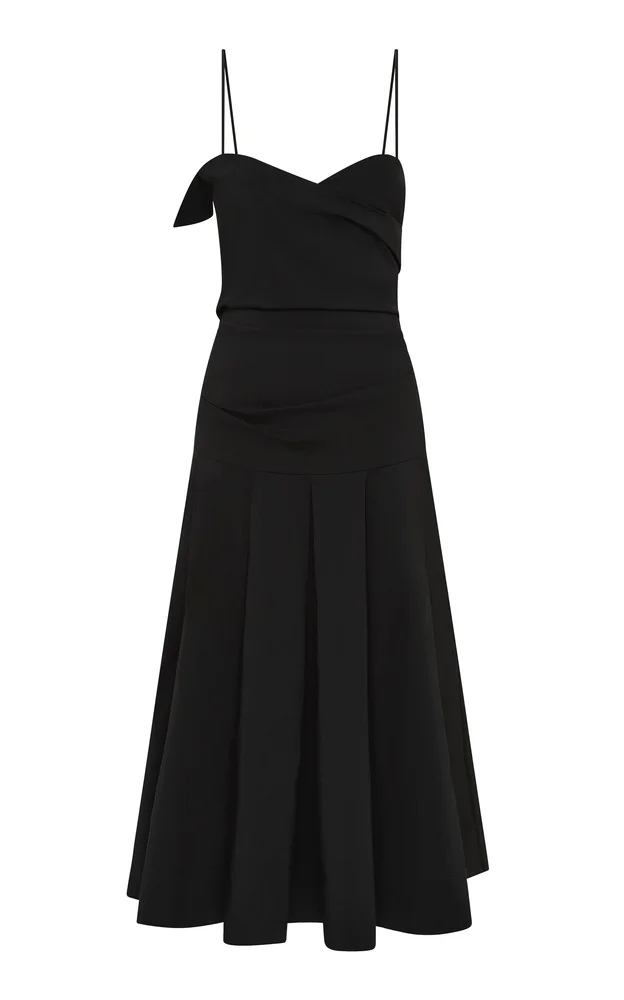 Folded Bodice Cotton-Blend Midi Dress