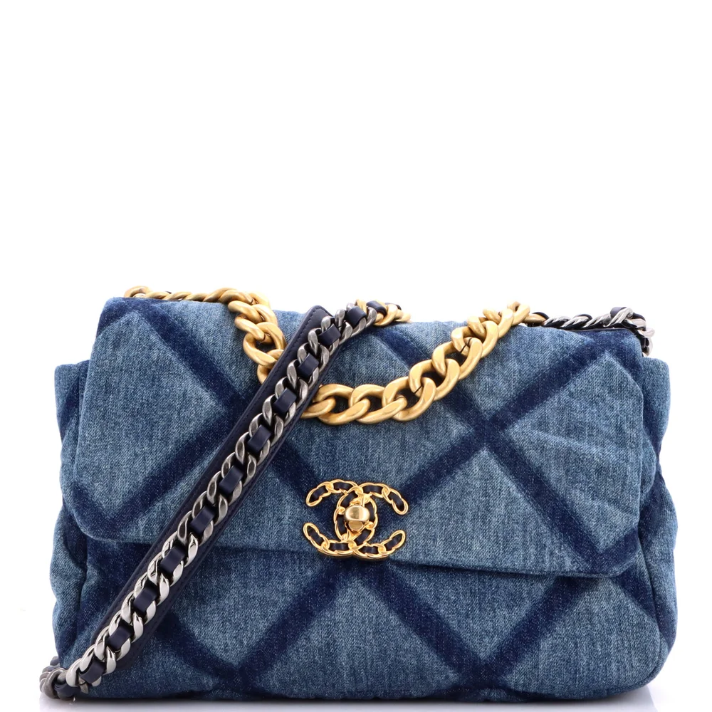 Pre-Owned 19 Flap Bag Quilted Denim Medium