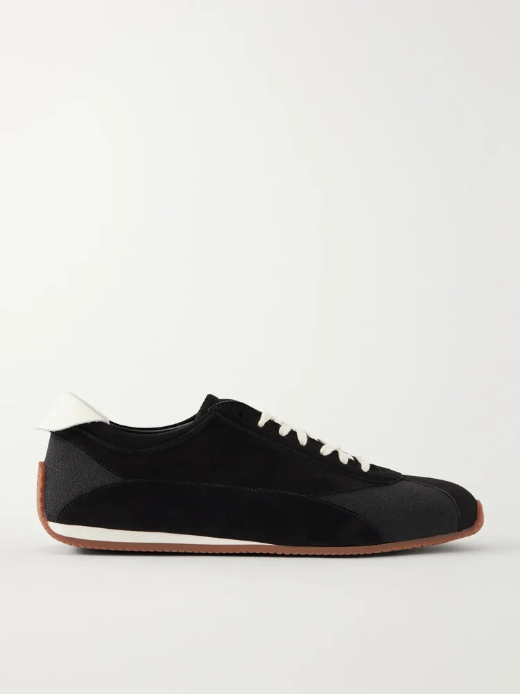 Berenices leather-trimmed suede and canvas sneakers