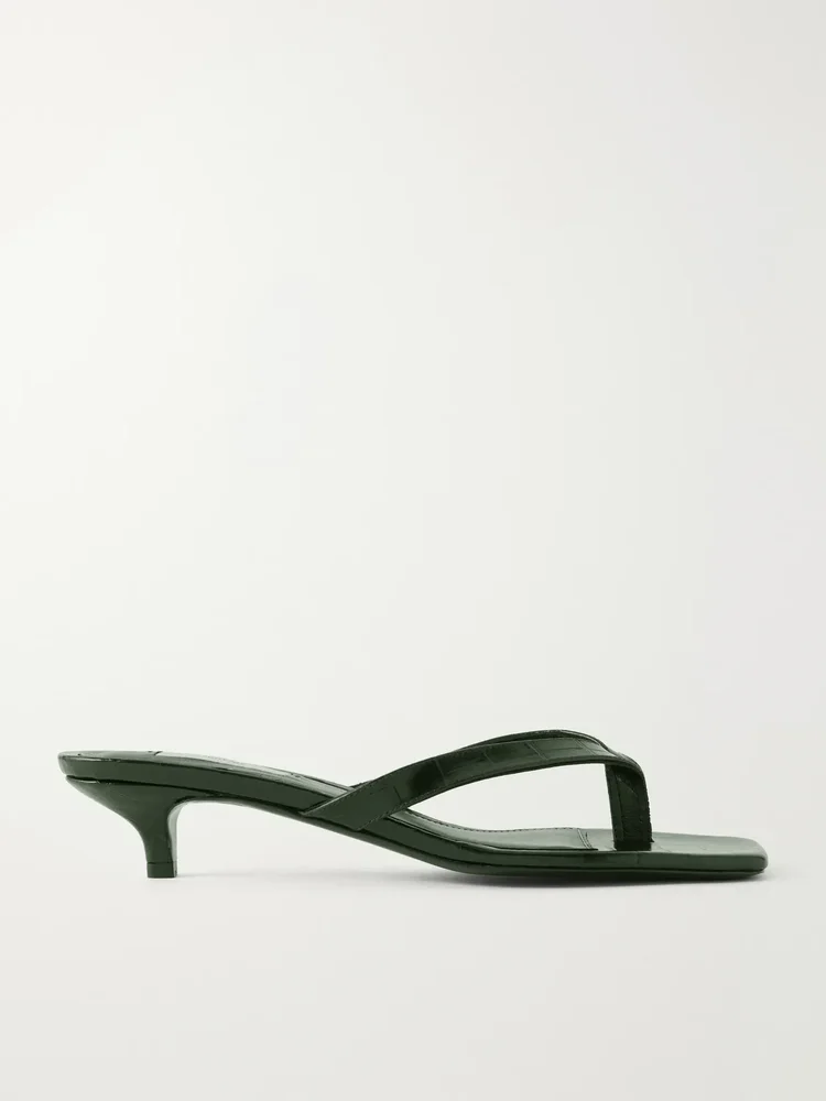 Croc-effect leather sandals