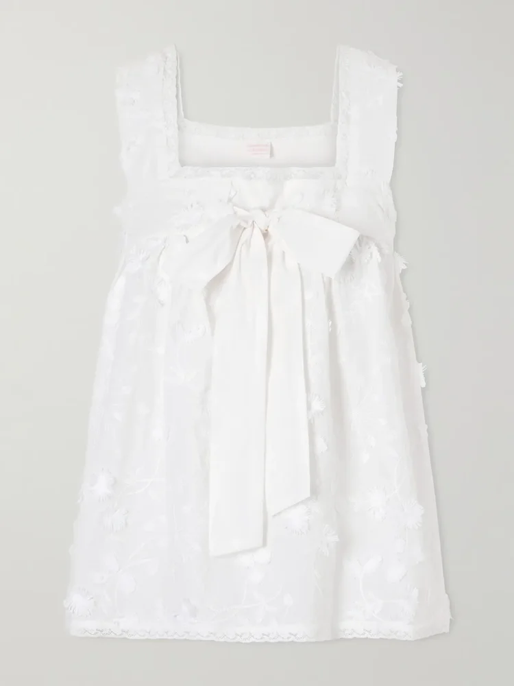 Suvereto bow-embellished lace-trimmed broderie anglaise cotton top