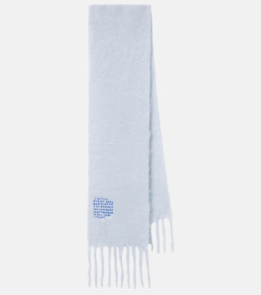 Embroidered mohair and wool-blend scarf