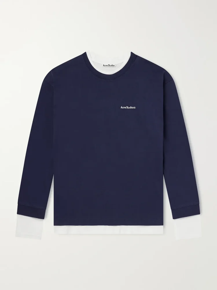 Layered Logo-Embroidered Cotton-Jersey Sweatshirt