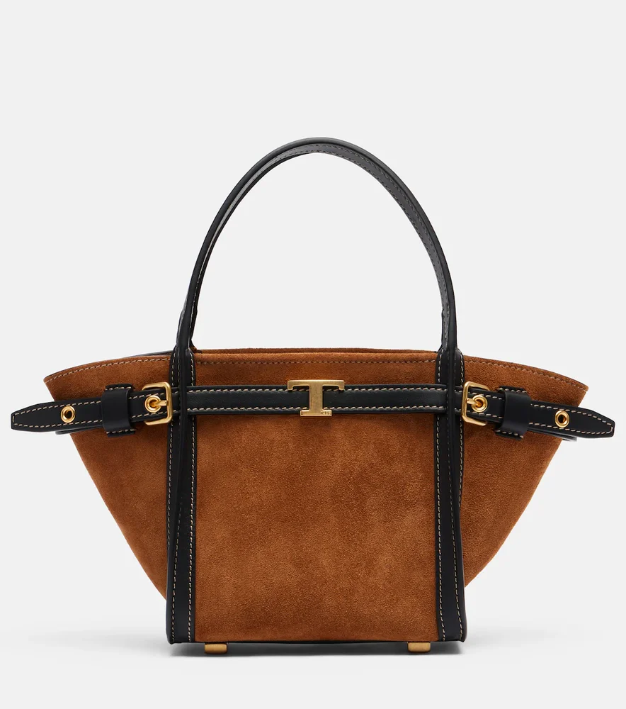 T Signature Mini suede top-handle bag