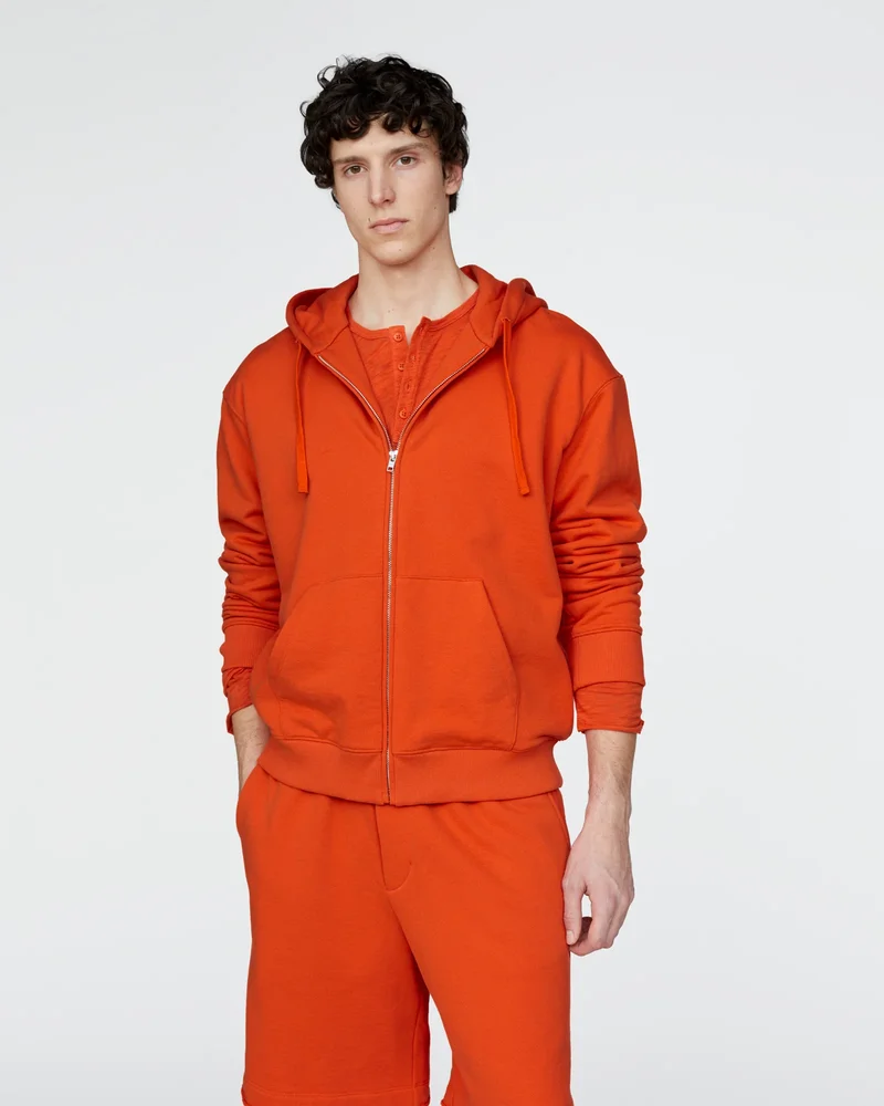 French Terry Zip-Up Hoodie - Tomato