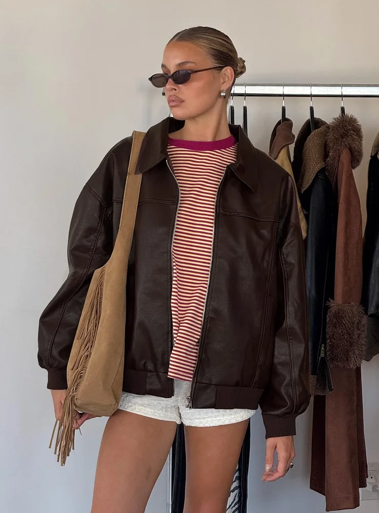Goldsmith Pu Bomber Jacket Brown