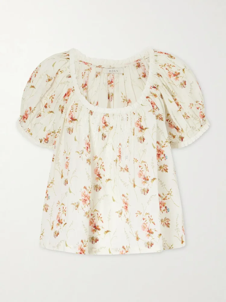 frederica lace trimmed floral print organic cotton blouse