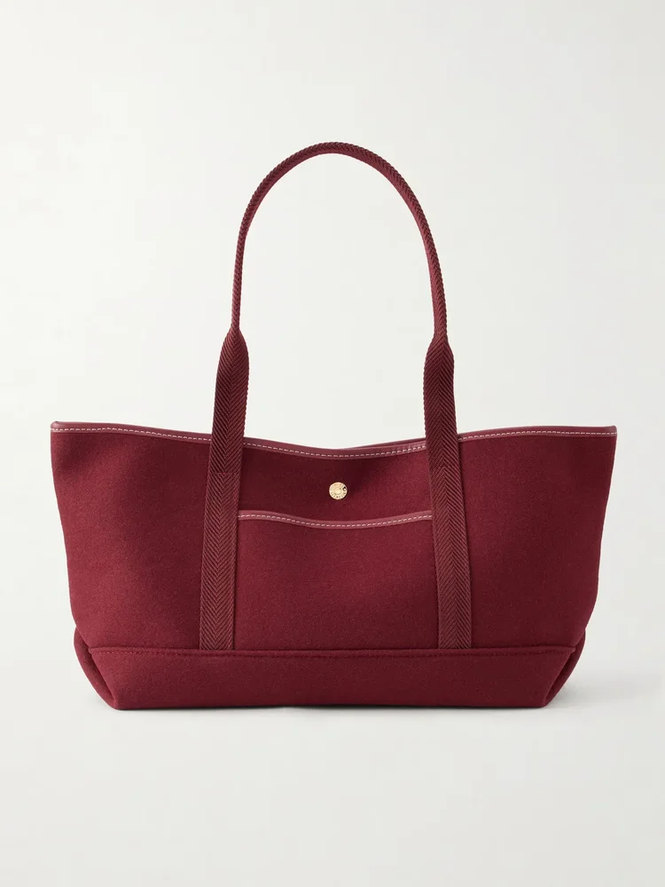 Club leather-trimmed flannel tote