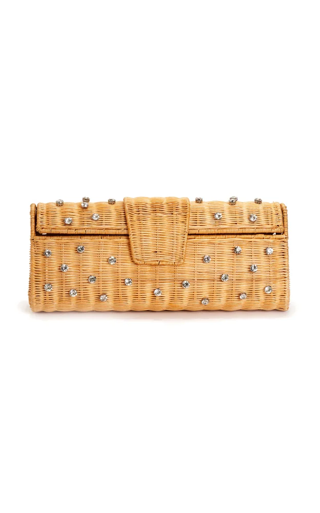 Paloma Crystal-Embellished Wicker Clutch