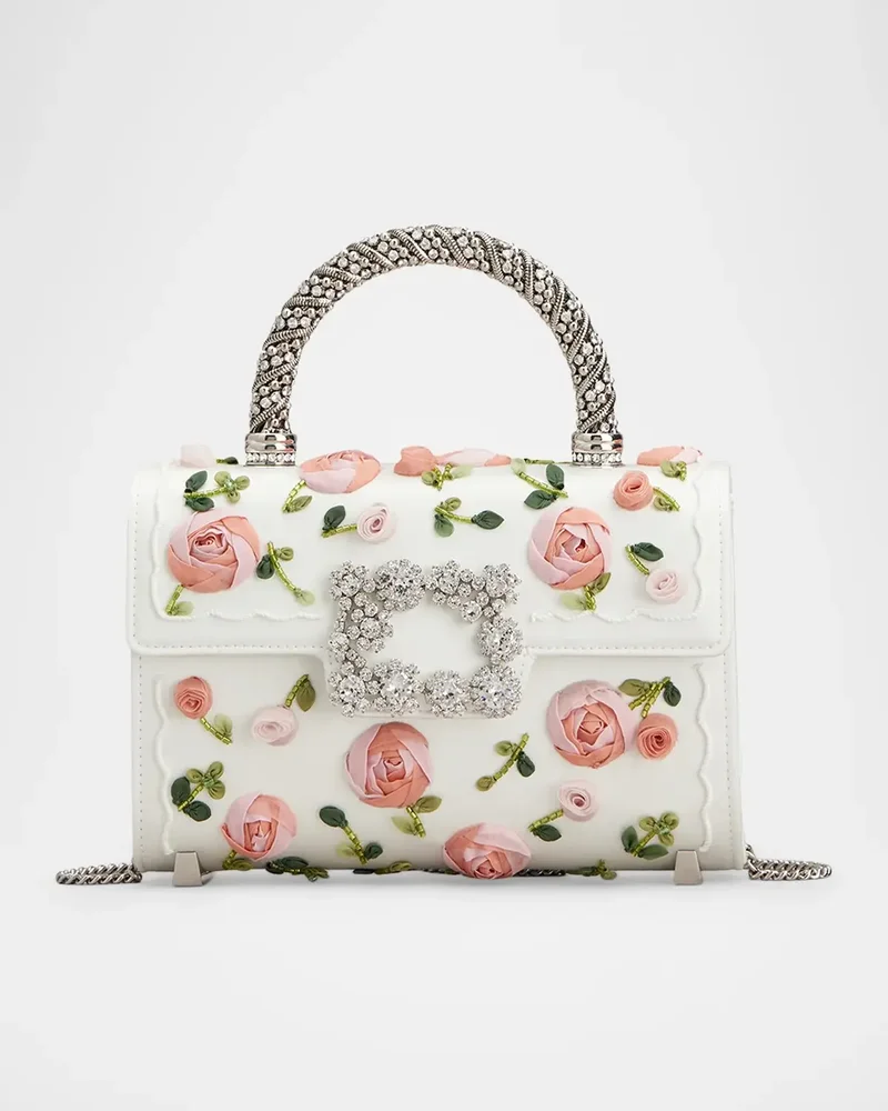 Efflorescence Mini Beaded Floral Top-Handle Bag