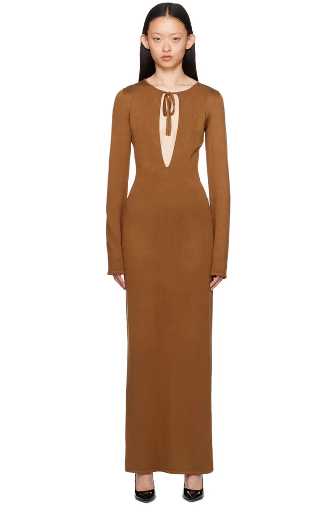 Brown Keyhole Maxi Dress