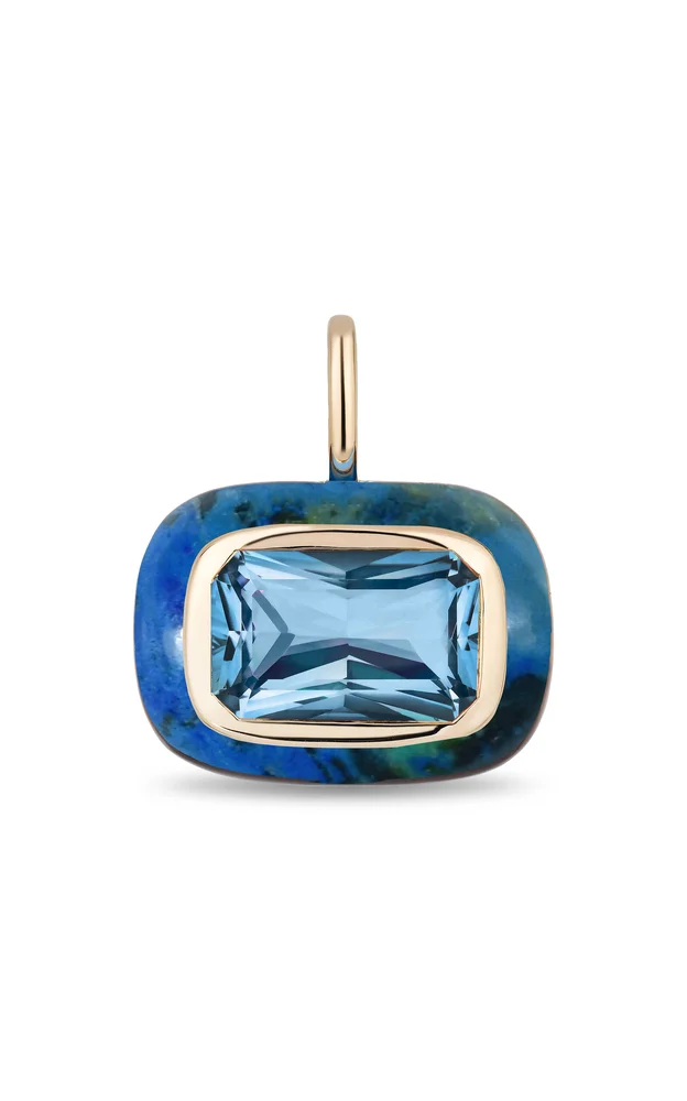 14K Yellow Gold Diamond Topaz And Azurite Necklace