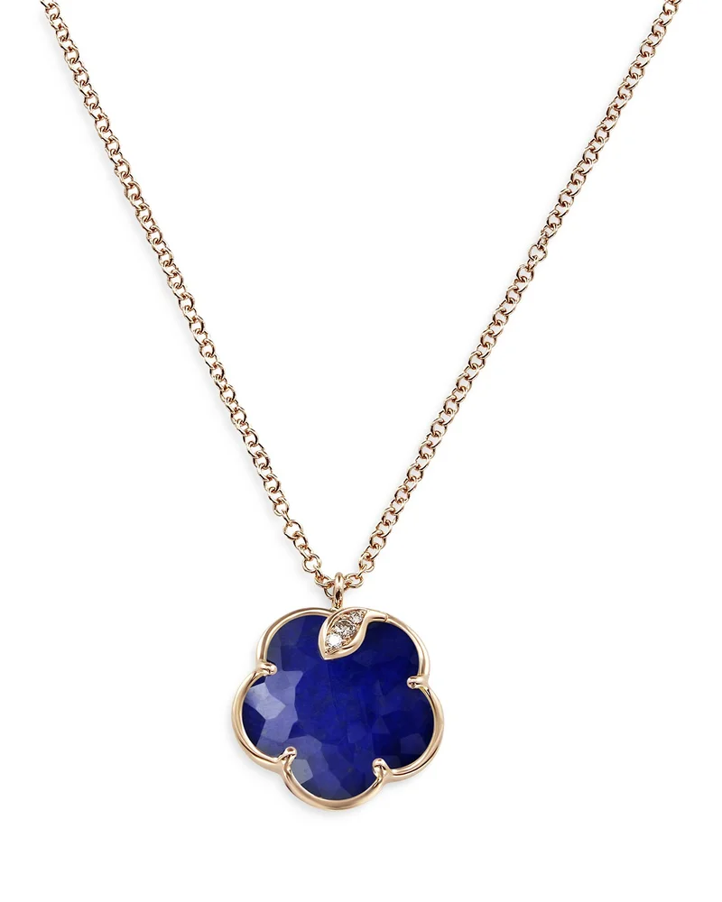 18K Rose Gold Petit Joli Lapis Doublet & Diamond Floral Pendant Necklace, 16.5"