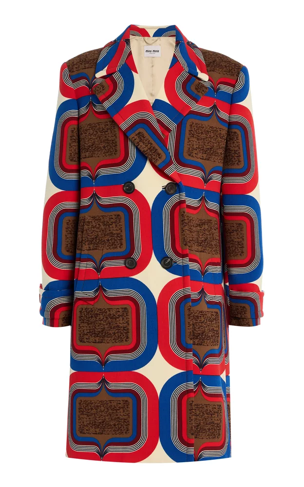 Archive-Printed Wool-Natté Double-Breasted Coat