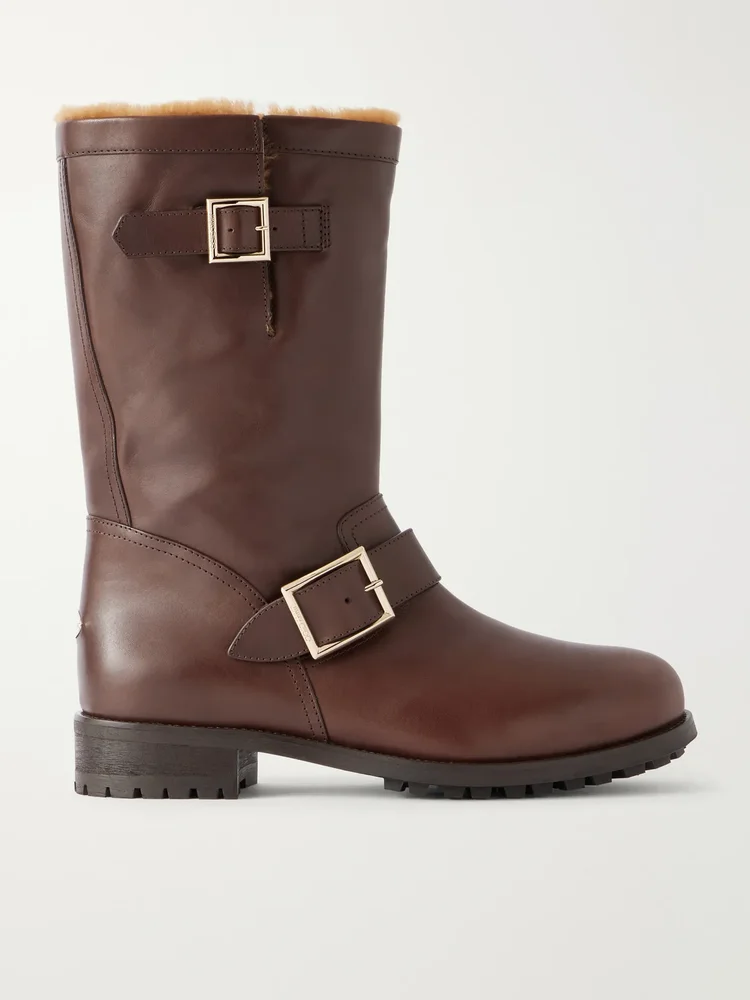 Biker buckled leather ankle boots
