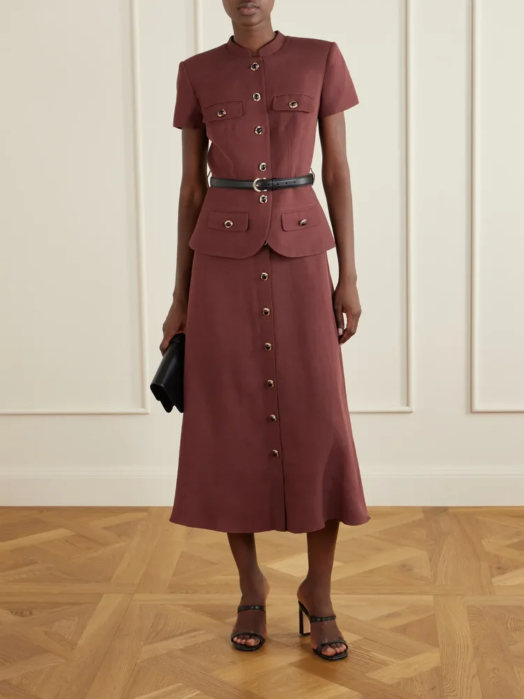 Belted peplum midi dress