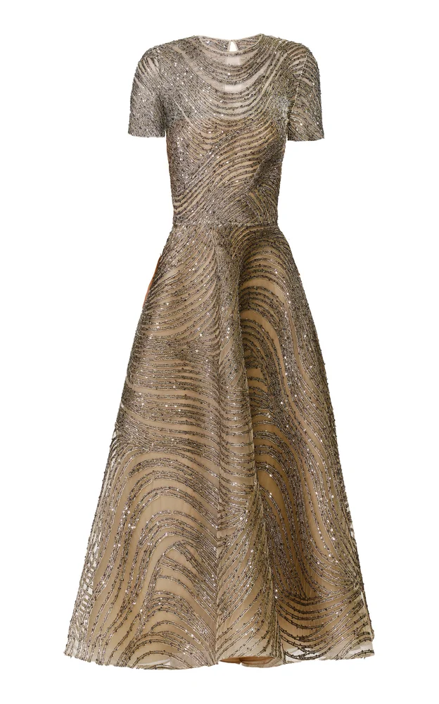 Short Sleeve Sequin Metallic Cording Cocktail Dress